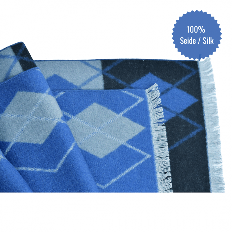 Seidenflanell Schal Blau mit Karos